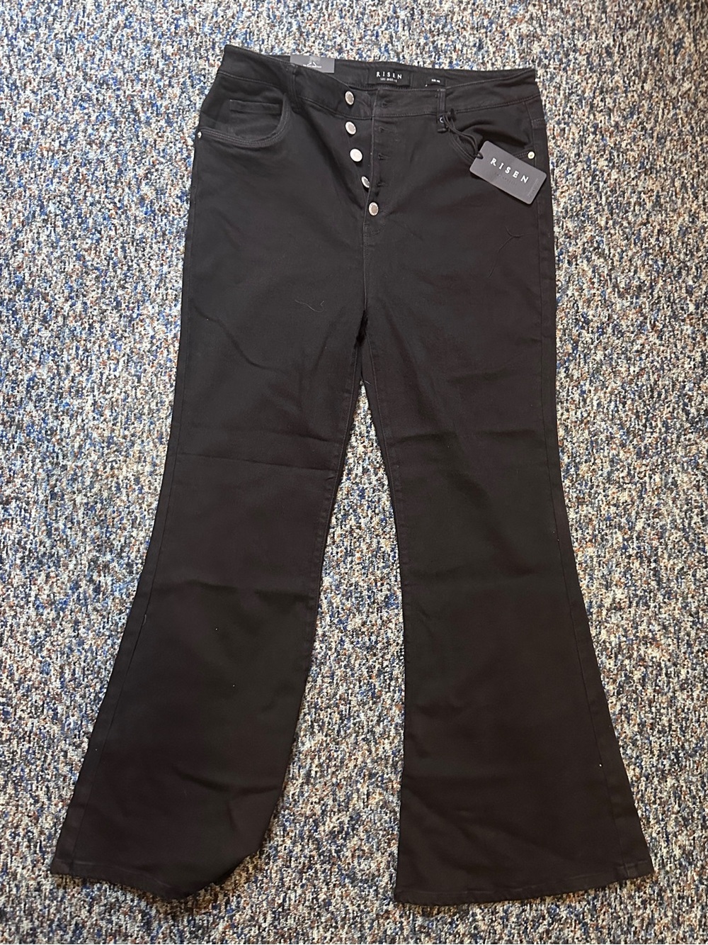 Risen Black High-Rise Clean Classic Flare Jeans with Button Fly